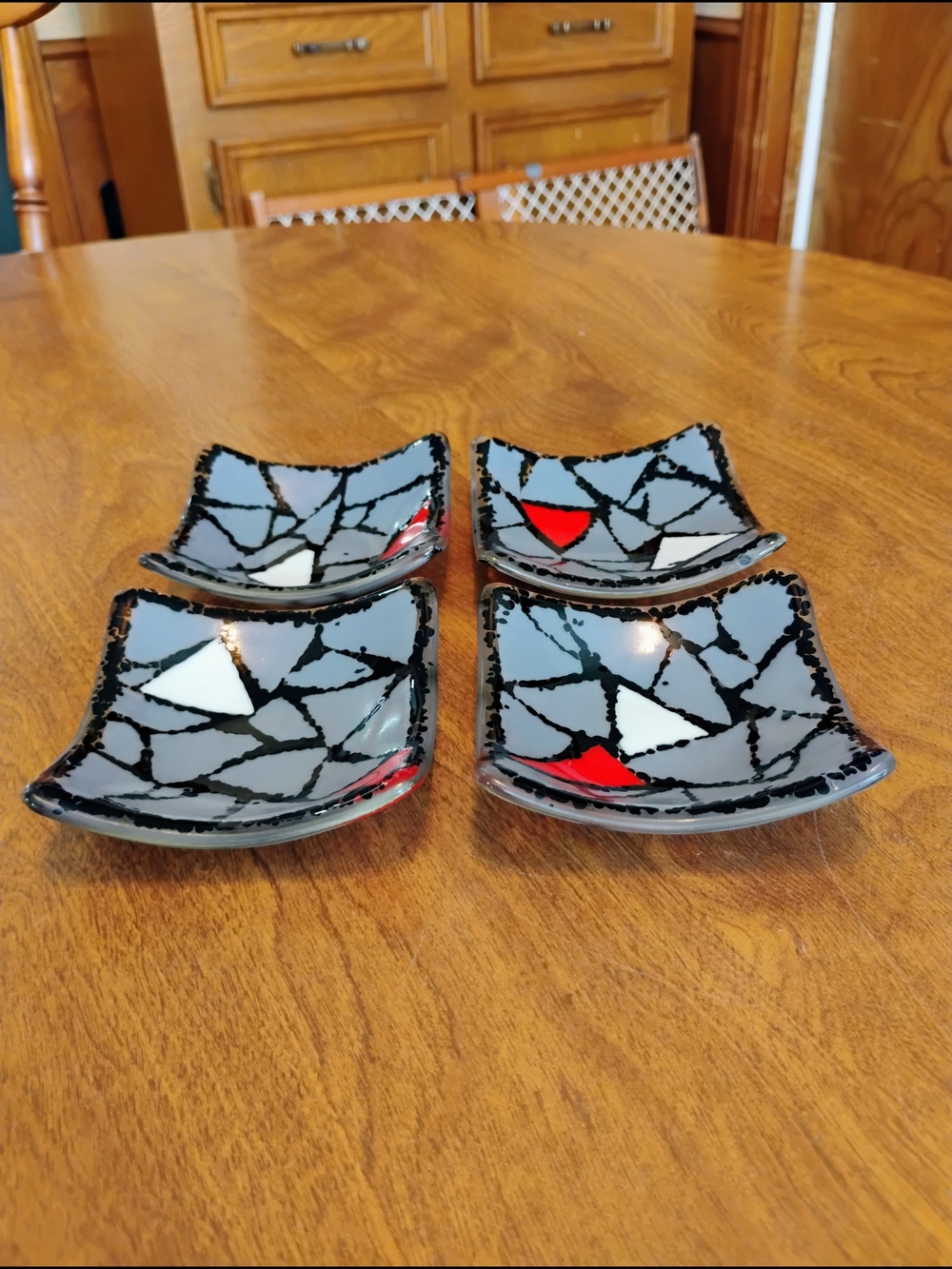 Set Of Four Mosaic Handcrafted Fused Art Glass Coasters Of Four. Unused